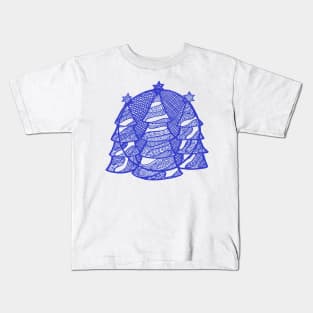 Christmas fir trees in blue ink Kids T-Shirt